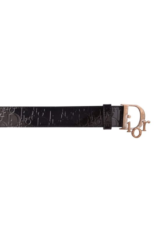 Christian Dior Black Patent Leather Monogram Belt