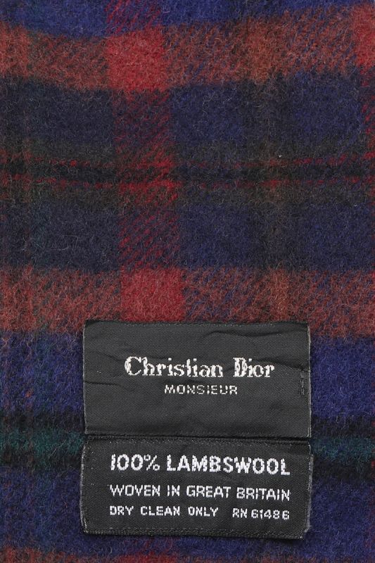 Christian Dior Blue Checkered Lambswool Scarf