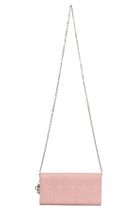 Christian Dior Blush Pink Cannage Patent Lady Dior Wallet On Chain