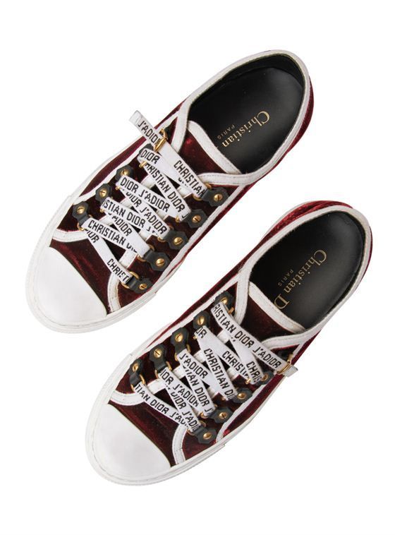 CHRISTIAN DIOR BURGUNDY VELVET WALK & DIOR SNEAKERS