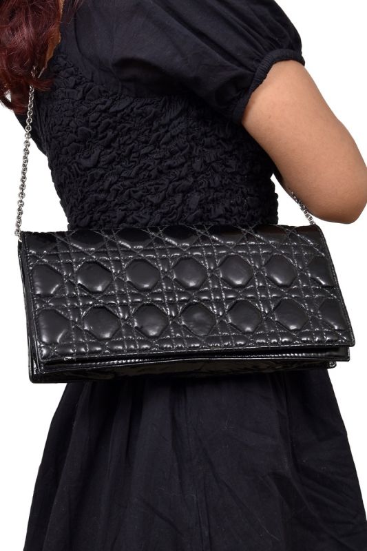 Christian Dior Cannage Quilted Leather Lady Dior Wallet on Chain Handbag