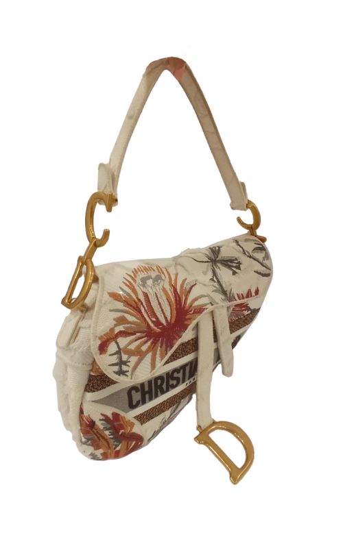 Christian Dior Embroidered Camouflage Flowers Canvas Saddle Bag