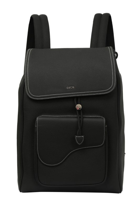 Christian Dior Grained Calfskin Saddle Drawstring Backpack