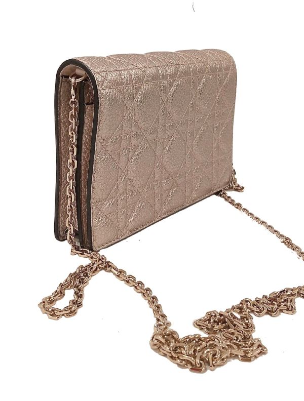 Christian Dior Lady Dior Shimmering Cannage Leather Wallet On Chain