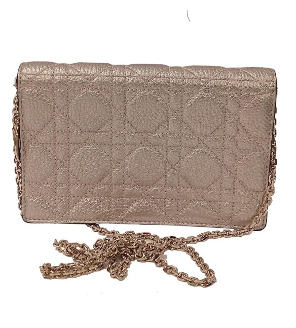 Christian Dior Lady Dior Shimmering Cannage Leather Wallet On Chain