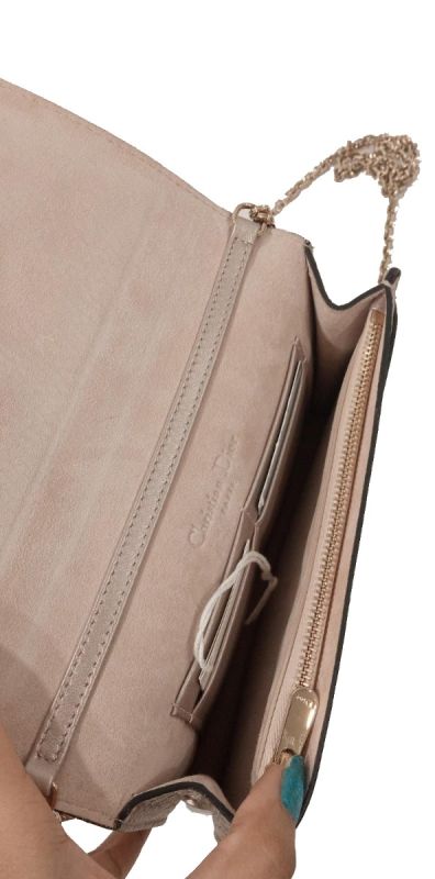 Christian Dior Lady Dior Shimmering Cannage Leather Wallet On Chain