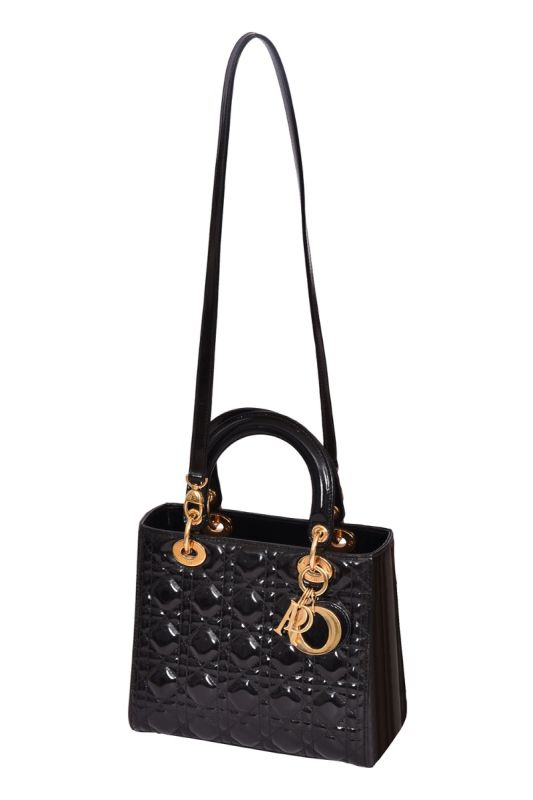 Christian Dior Medium Black Patent Leather Lady Dior Bag