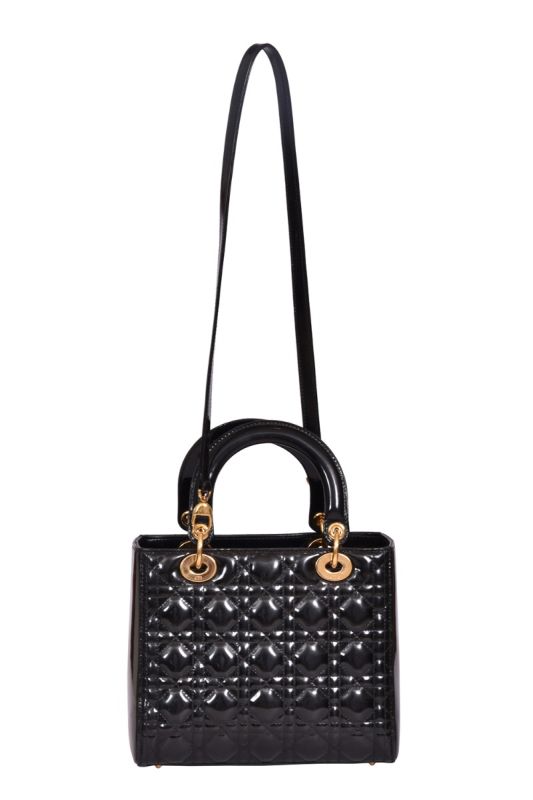 Christian Dior Medium Black Patent Leather Lady Dior Bag