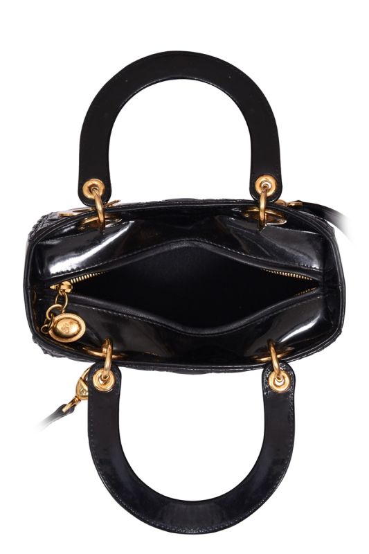 Christian Dior Medium Black Patent Leather Lady Dior Bag