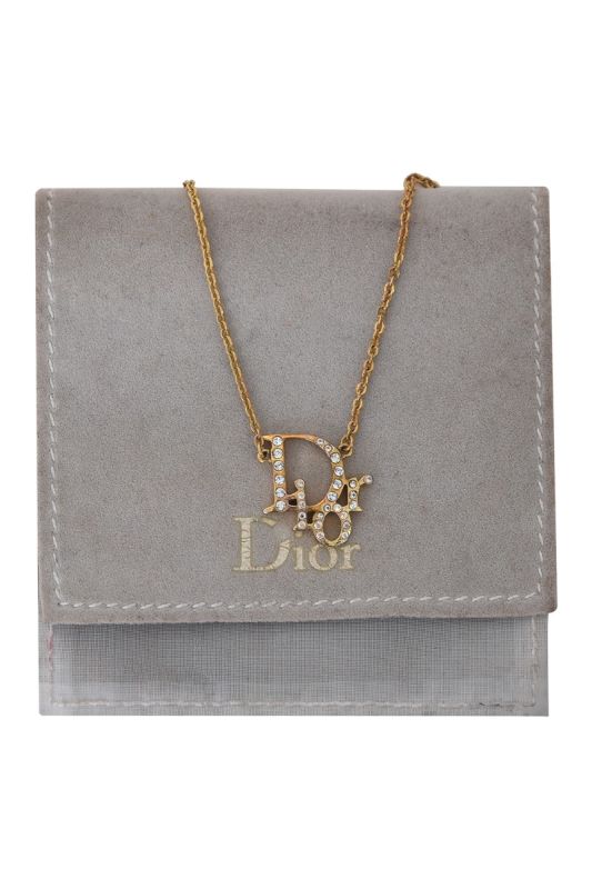Christian Dior Oblique Crystal Gold Tone Necklace