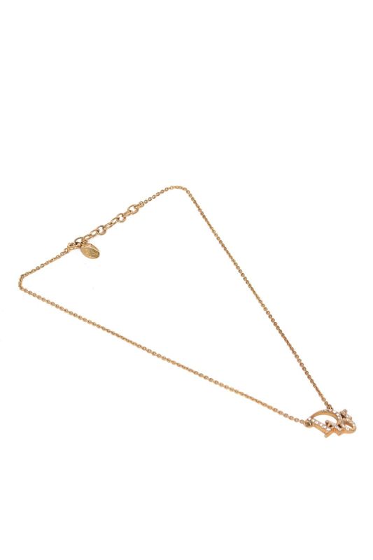 Christian Dior Oblique Crystal Gold Tone Necklace
