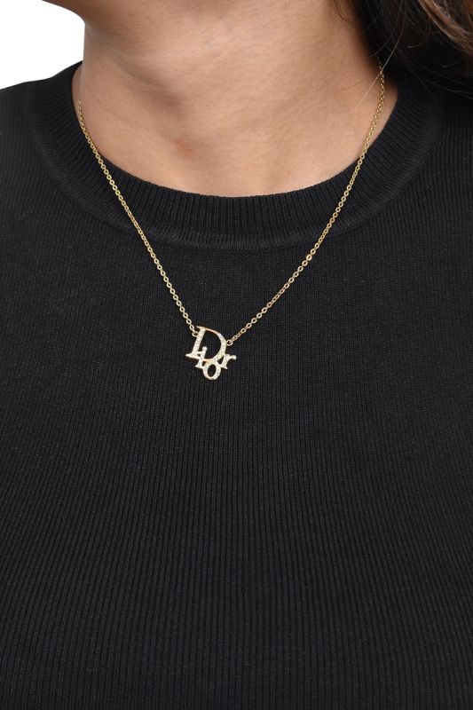 Christian Dior Oblique Crystal Gold Tone Necklace