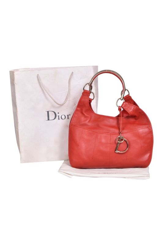 Christian Dior Red Leather Medium Hobo Bag