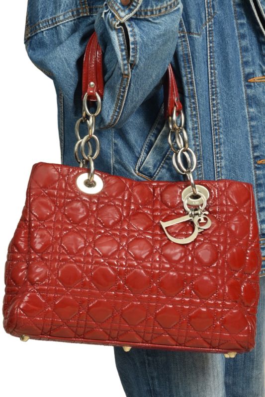 Christian Dior Tote Cannage Patent Leather Tote Bag