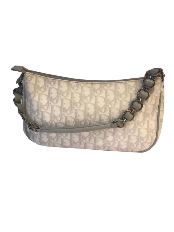 Christian Dior White & Grey Monogram Coated Canvas Romantique Barrel Bag