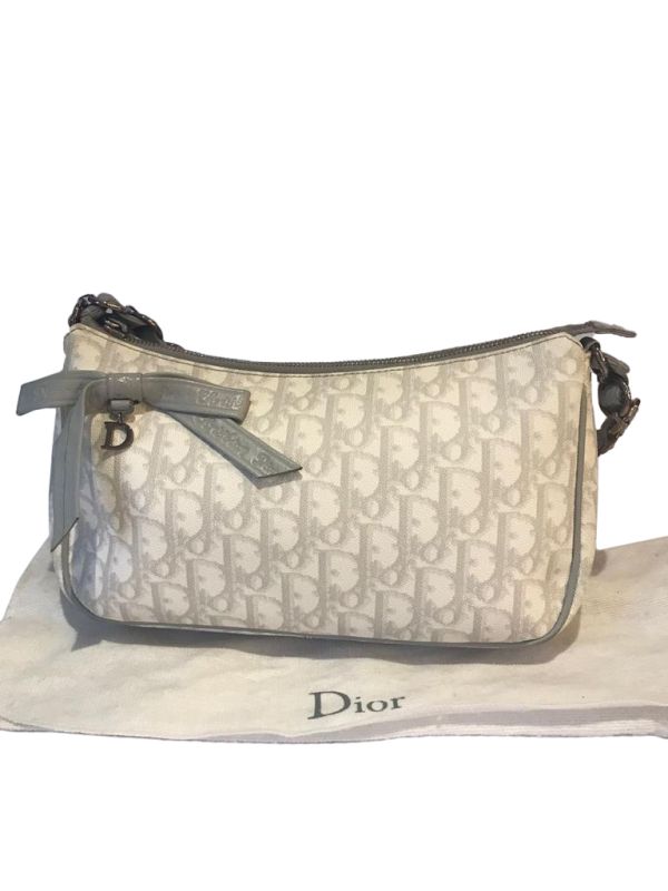 Christian Dior White & Grey Monogram Coated Canvas Romantique Barrel Bag