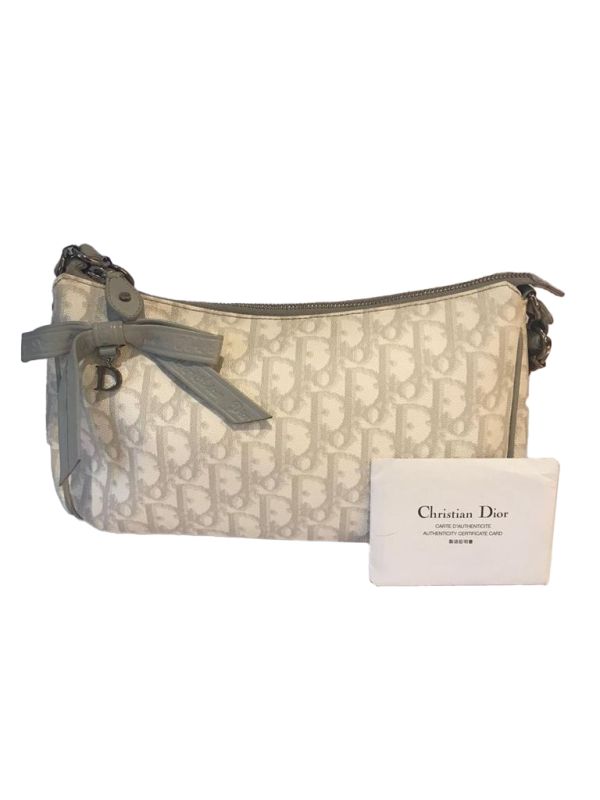Christian Dior White & Grey Monogram Coated Canvas Romantique Barrel Bag