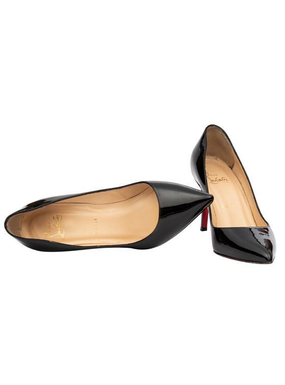 CHRISTIAN LOUBOUTIN BLACK PATENT LEATHER DECOLLETE PUMPS