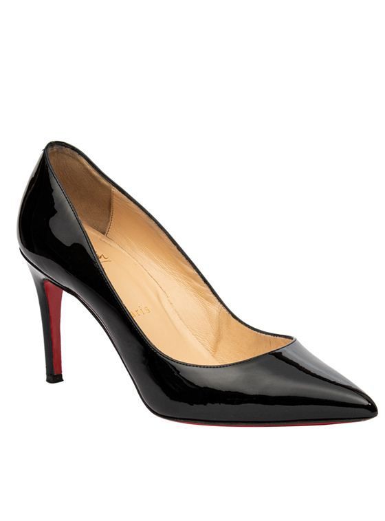 CHRISTIAN LOUBOUTIN BLACK PATENT LEATHER DECOLLETE PUMPS