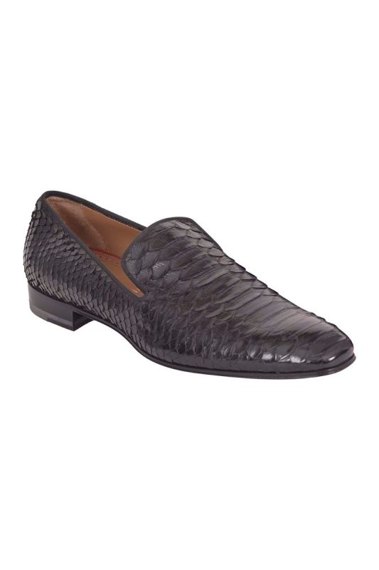 Christian Louboutin Black Python Leather Smoking Loafers