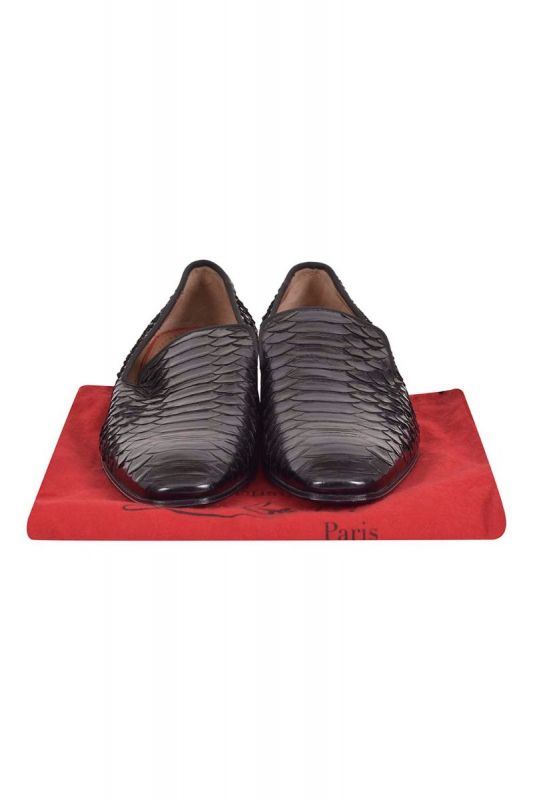 Christian Louboutin Black Python Leather Smoking Loafers