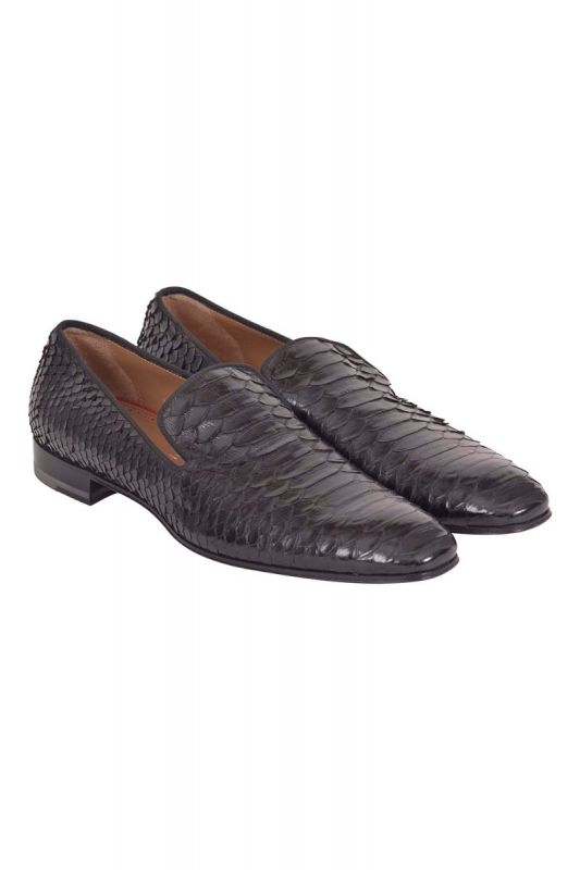 Christian Louboutin Black Python Leather Smoking Loafers