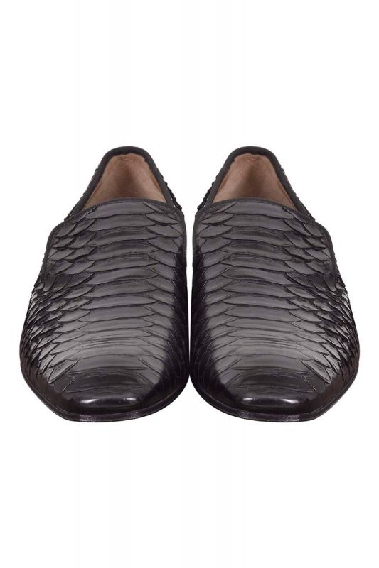 Christian Louboutin Black Python Leather Smoking Loafers