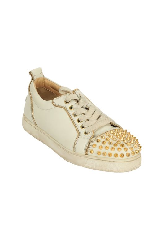 Christian Louboutin EU 37.5 White with Golden Spiked Sneakers