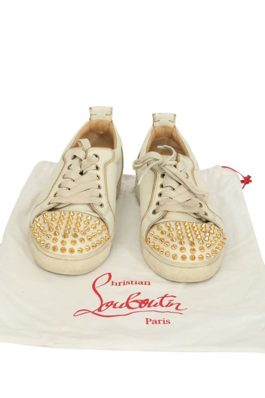 Christian Louboutin EU 37.5 White with Golden Spiked Sneakers