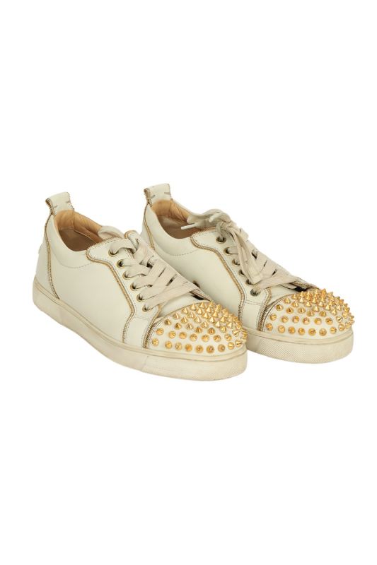 Christian Louboutin EU 37.5 White with Golden Spiked Sneakers
