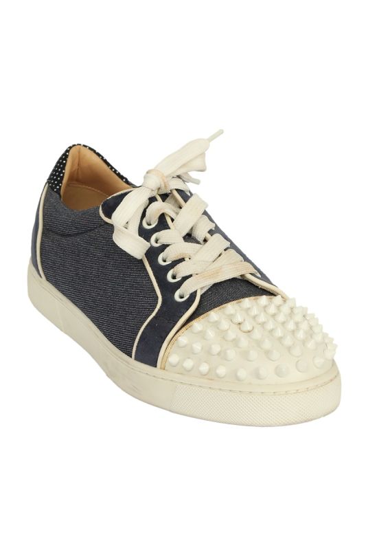 Christian Louboutin EU 37 Blue /White Spiked Sneakers