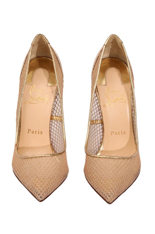 Christian Louboutin EU 37 Mettalic Gold Mesh Follies Resille Pumps