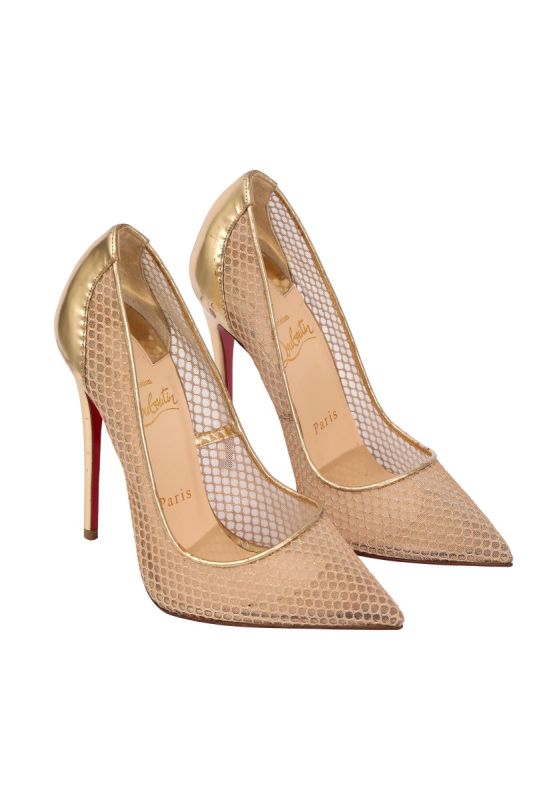 Christian Louboutin EU 37 Mettalic Gold Mesh Follies Resille Pumps