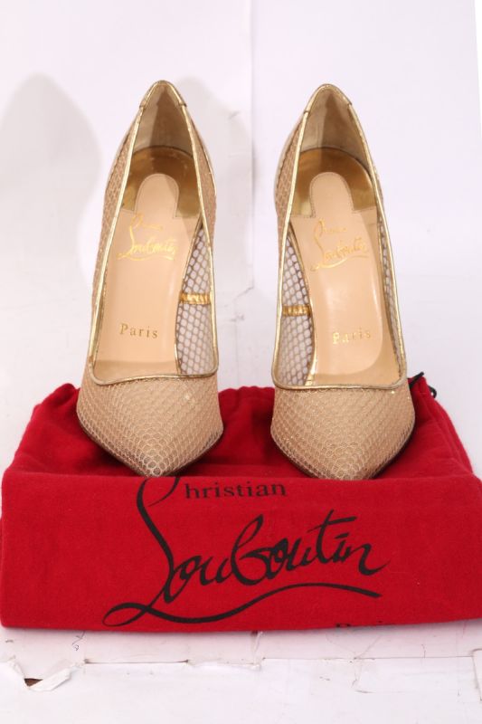 Christian Louboutin EU 37 Mettalic Gold Mesh Follies Resille Pumps
