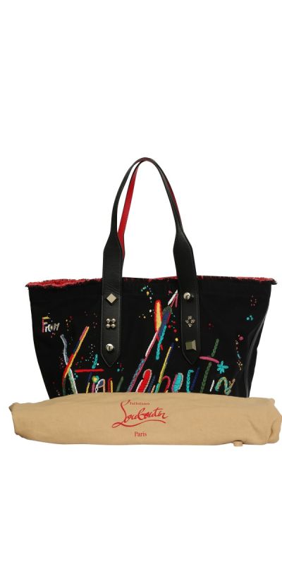 Christian Louboutin Frangibus Black Multicolor Embellished Tote Bag