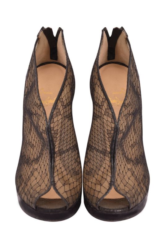 Christian Louboutin Janet Python Black Lace Wedges