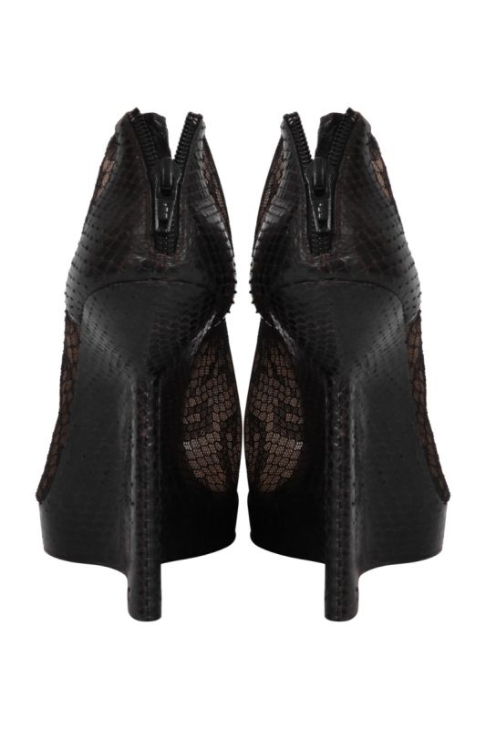 Christian Louboutin Janet Python Black Lace Wedges