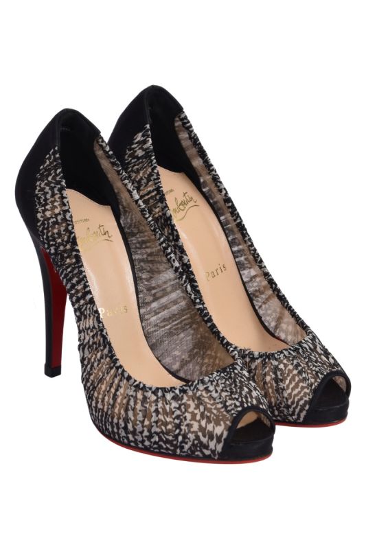 Christian Louboutin Lace Pattern Pleated Accents Pumps
