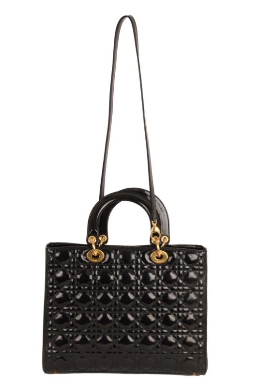 LADY DIOR LARGE CANNAGE PATENT TOTE BAG