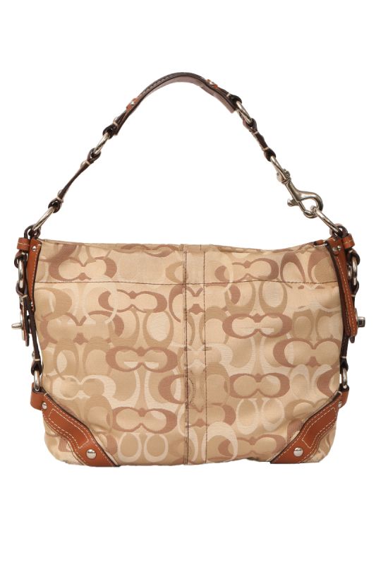 COACH BEIGE CANVAS AND LEATHER CARLY HOBO BAG