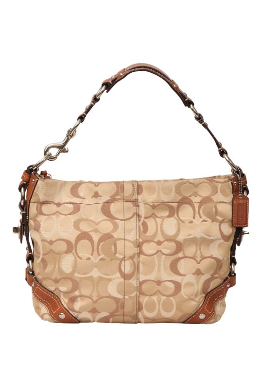 COACH BEIGE CANVAS AND LEATHER CARLY HOBO BAG