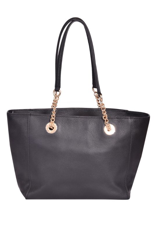 Coach Black Polished Pebble Turnlock Chain Tote Bag