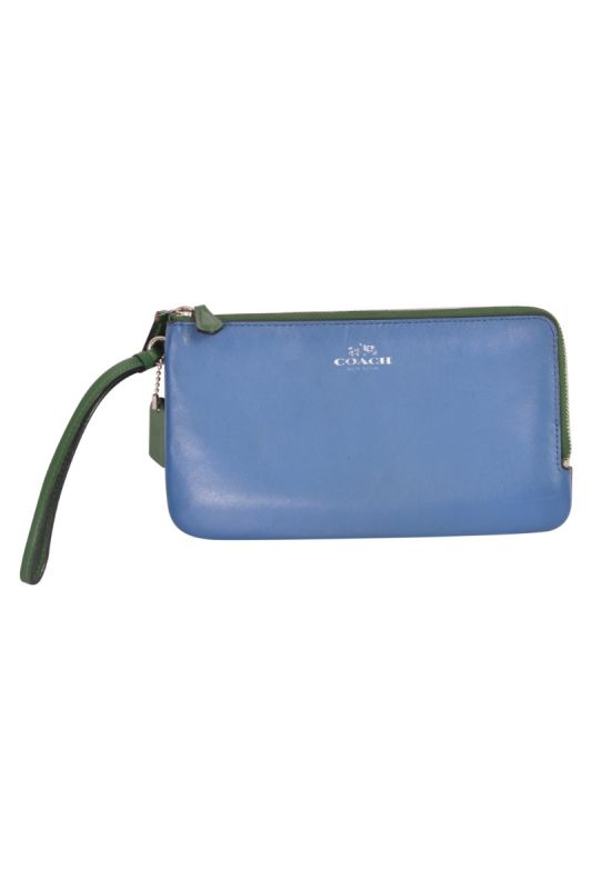Coach Blue/Green Leather Double Zip Wristlet