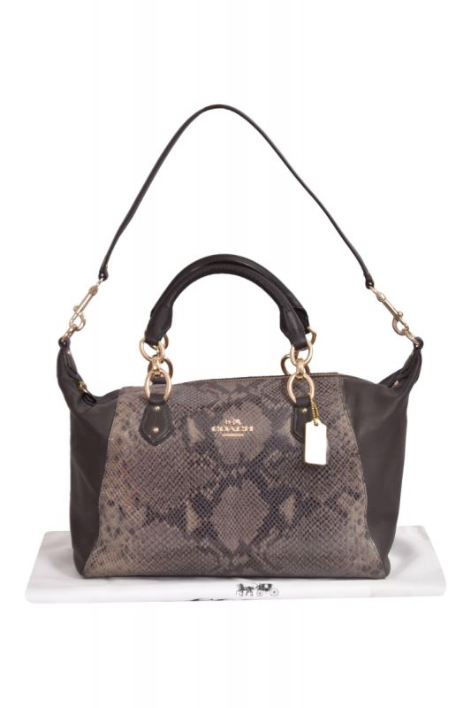 Coach Brown Python Embossed Leather Tote Bag