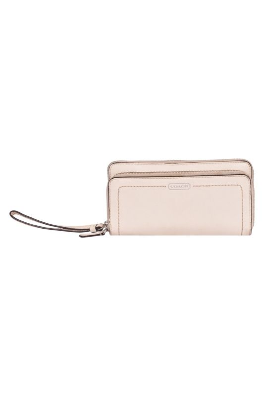 Coach Double Zip Off-White Accordion Wallet