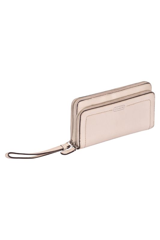 Coach Double Zip Off-White Accordion Wallet
