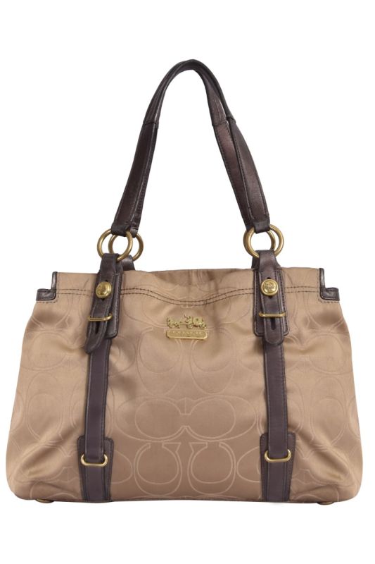 Coach Gold Monogram Leather Strap Brown Shoulder Bag