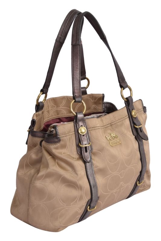Coach Gold Monogram Leather Strap Brown Shoulder Bag