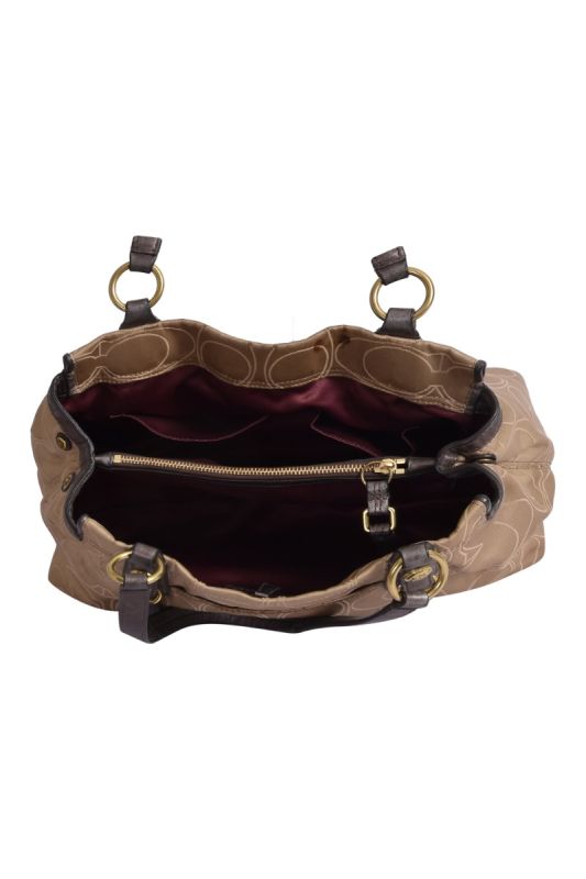Coach Gold Monogram Leather Strap Brown Shoulder Bag
