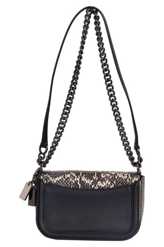 Coach Leather Snakeskin Swagger 20 Turnlock Chalk Blach Shoulder Bag